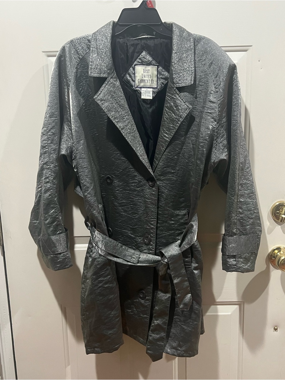 Metallic Gray Trench Coat with Waist Tie
